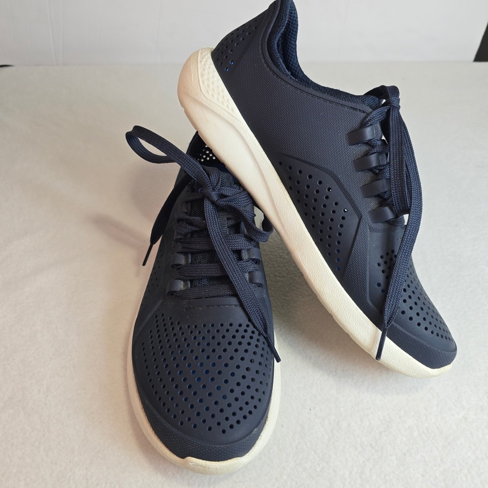 Crocs LiteRide Pacer Sneakers Shoes Navy Blue Laces Lightweight Athletic Women 8